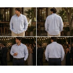 Jules Mens XXL Fitted Easy Iron Button Down Shirt Light Blue Micro Pattern NEW